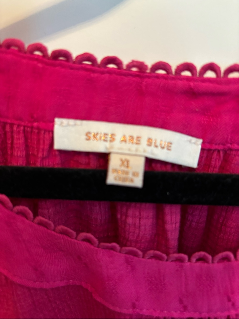Skies Are Blue Fuchsia Crochet-Trim Peasant Blouse - Picture 2 of 5